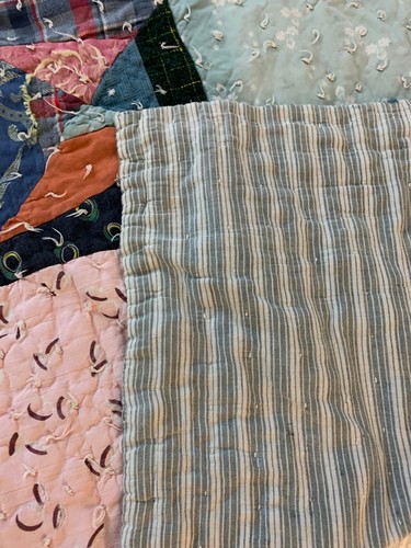 Vintage 100% cotton Handmade CRAZY QUILT Twin 80 X 72 - Picture 5 of 5