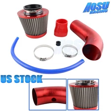 Red 3" 76mm Car Pipe Hose System Power Flow Cold Air Intake Filter Induction Kit