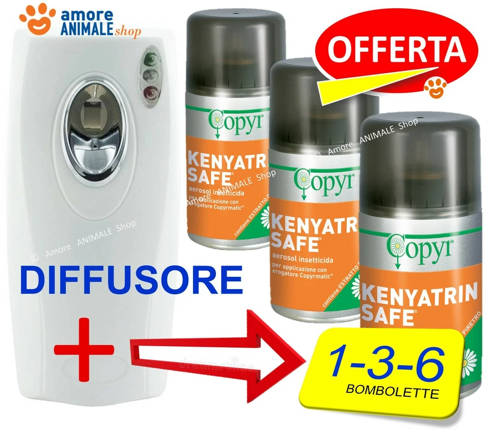 COPYR Erogatore Copyrmatic + 1 / 3 / 6 bombolette KENYATRIN SAFE - Insetticida