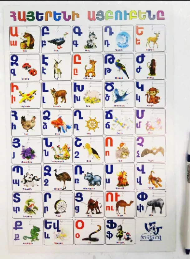  Armenian Alphabet Kids Educational Poster - 2pack set  (Pictorial Poster & Manuscript Writing Poster) 18x24