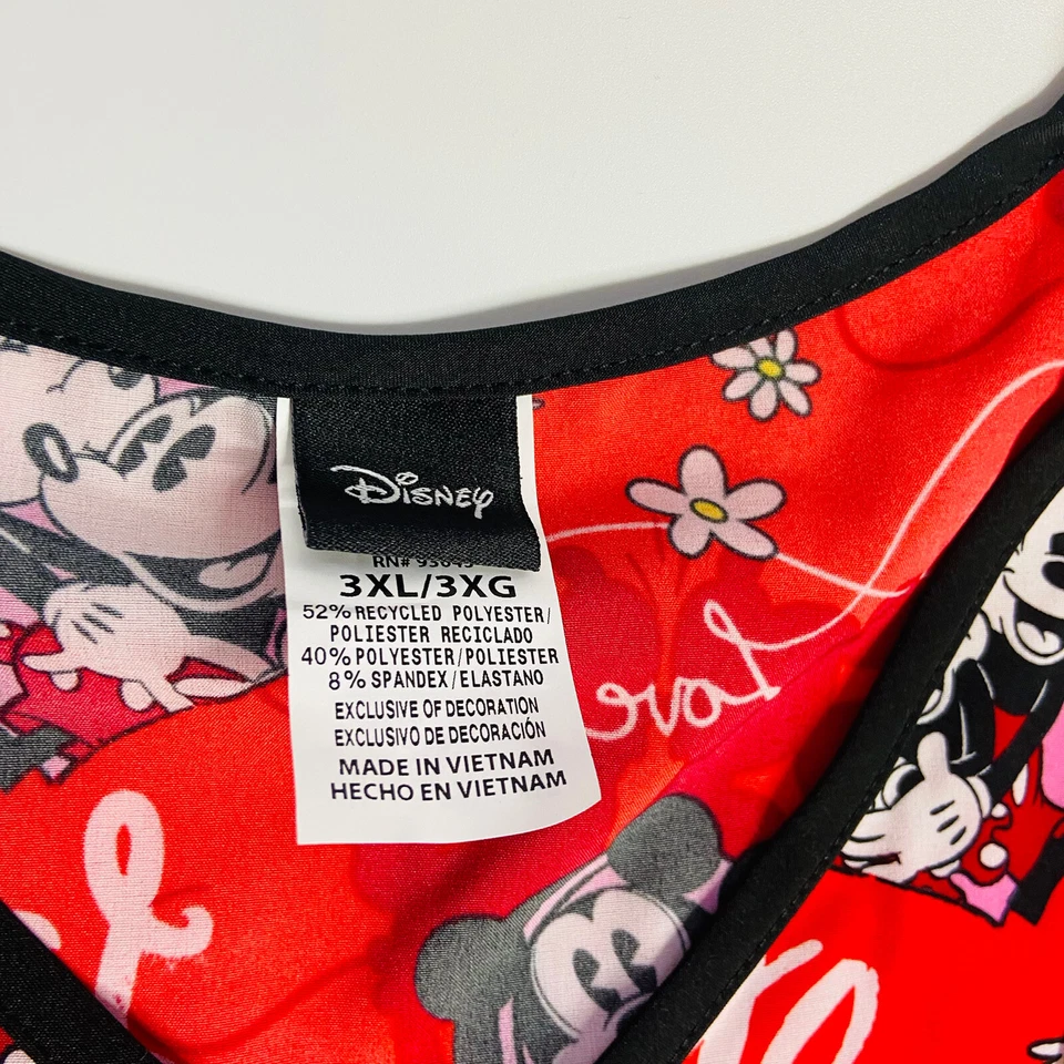Disney Scrub Top Women 3XL Mickey Minnie Mouse Hearts Kiss Me Love You Valentine - Image 2 of 4