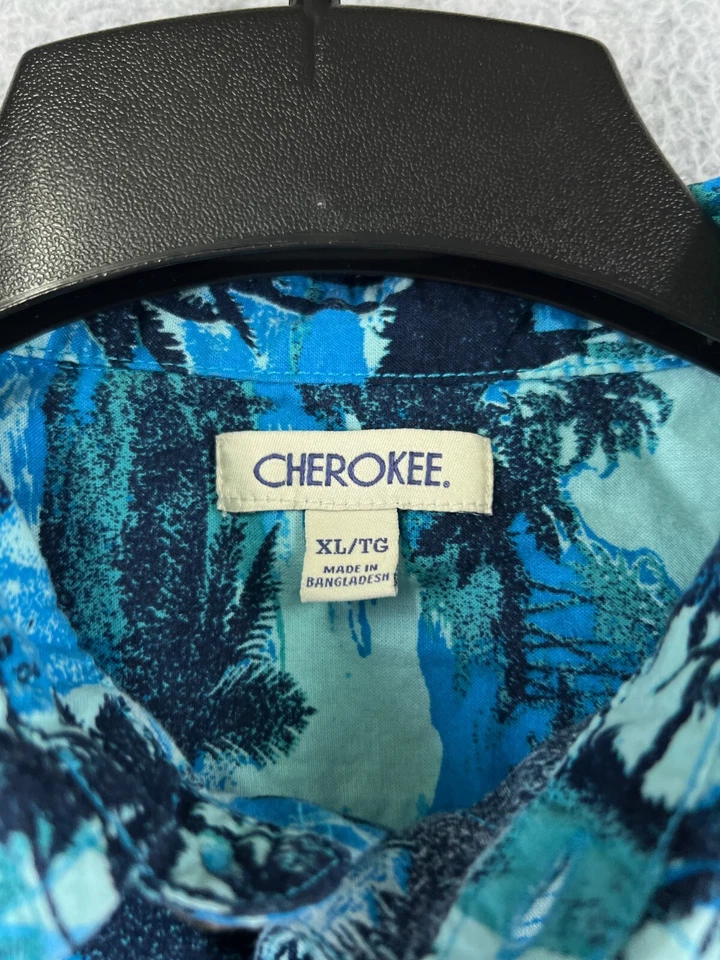 Рубашка чероки мужская очень большая с принтом Blue Palm Island на пуговицах гавайский хлопок - Изображение 3 из 4