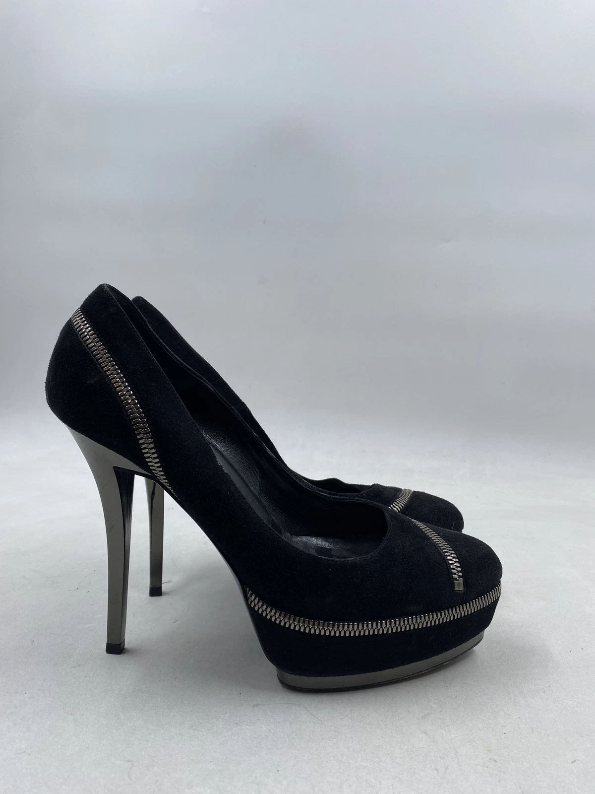 Gucci Escarpins en daim noir plateforme bout aiguille fermeture éclair accents W 7
