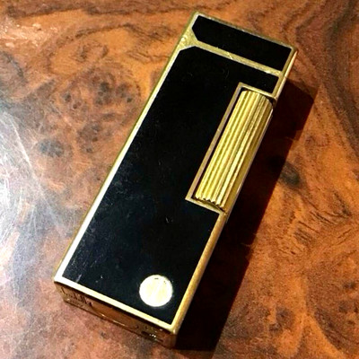 Dunhill Rollagas Lighter Black lacquer Gold Pattern Overhauled without Box