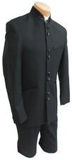 Boys 3 Black Tuxedo Jacket with Satin Mandarin Nehru Banded Collar 8 Buttons