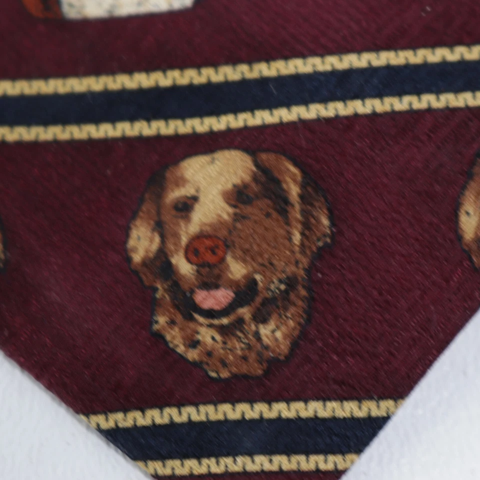 Corbata Orvis De Colección Para Hombres 57 en Seda Borgoña Multicolor Pato Mallardo Perro Caza Ancha Foto 4 de 4