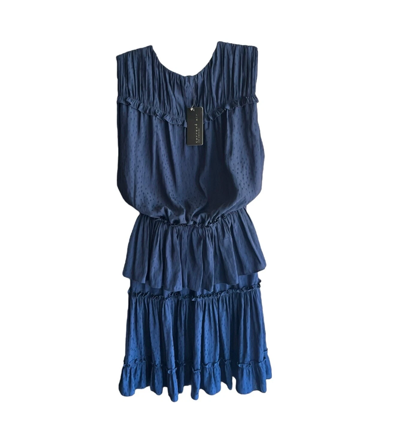 PALM ANGELS Mini abito nuovo con etichette Current Air Los Angeles blu a strati fronda palma volant plissettato med