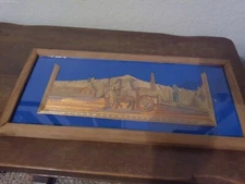 Vintage Collectible Mexican Folk Art Framed Popotillo Man with Ox Cart