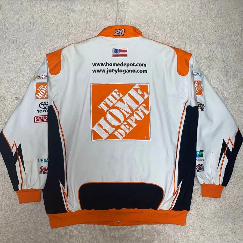 Rara Chaqueta de Carreras THE HOME DEPOT NASCAR Talla XL Cremallera Naranja Blanco Negro Foto 2 de 4