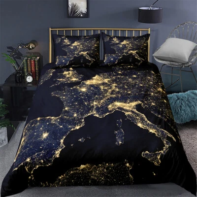 BHOMLY Europe Light Map Duvet Quilt Cover Set Pillowcase Single Double King Super King