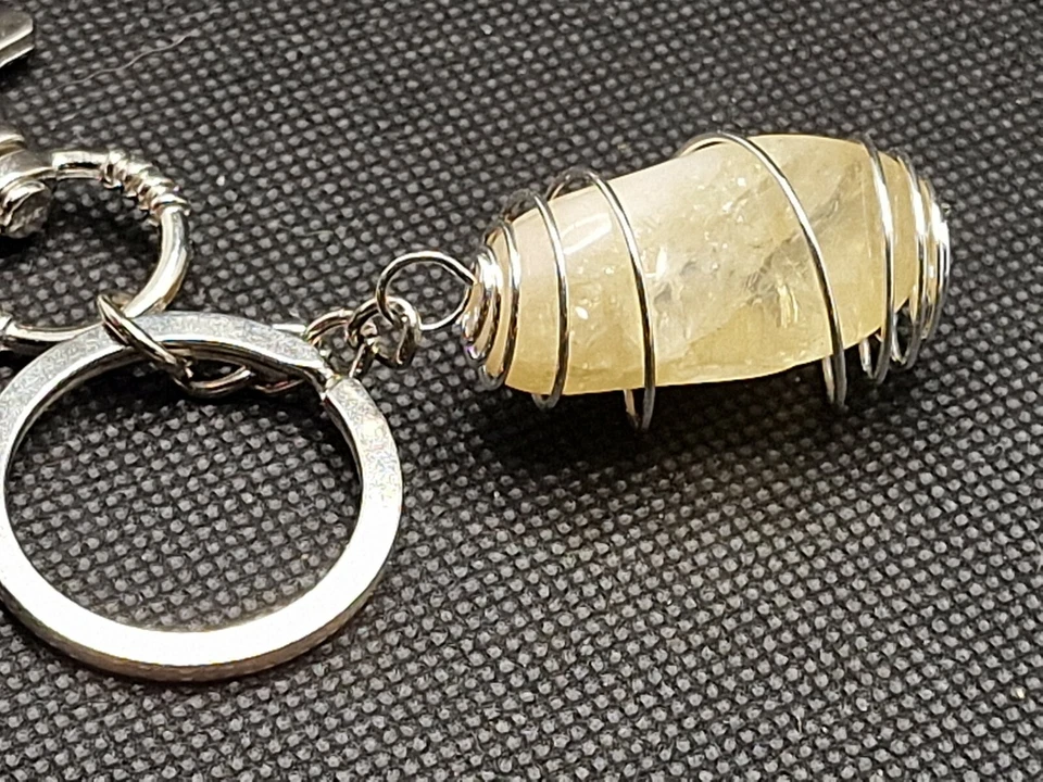 Portachiavi QUARZO CITRINO madera pietra naturale oro argento collana cristallo - Immagine 3 di 4