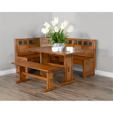 Pemberly Row Farmhouse Wood Breakfast Nook Set in Rustic Oak