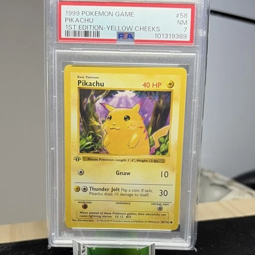 Pokémon Pikachu 58/102 Base Set Shadowless 1st Edition Yellow Cheeks PSA 7 Mint
