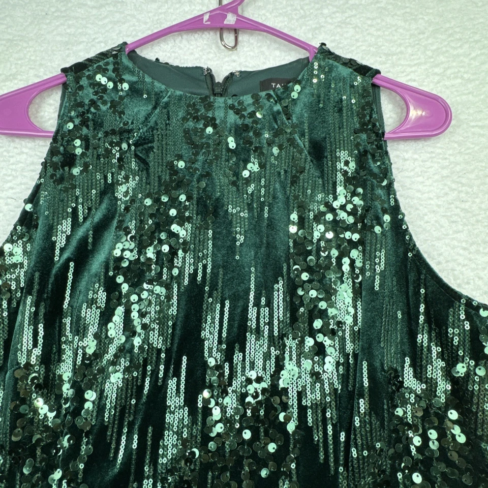 Tahari Arthur S. Levine Dress Women's Med ? Emerald Green Velvet Sequin  Midi - Image 2 of 4