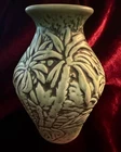 Weller Marvo 1920s Art Deco Pottery Green /Brown Palm Frond 7" Vase