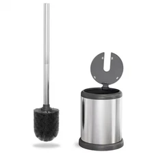 Modern Deluxe 11 In. Toilet Brush with Lid in Silver, Stainless Steel