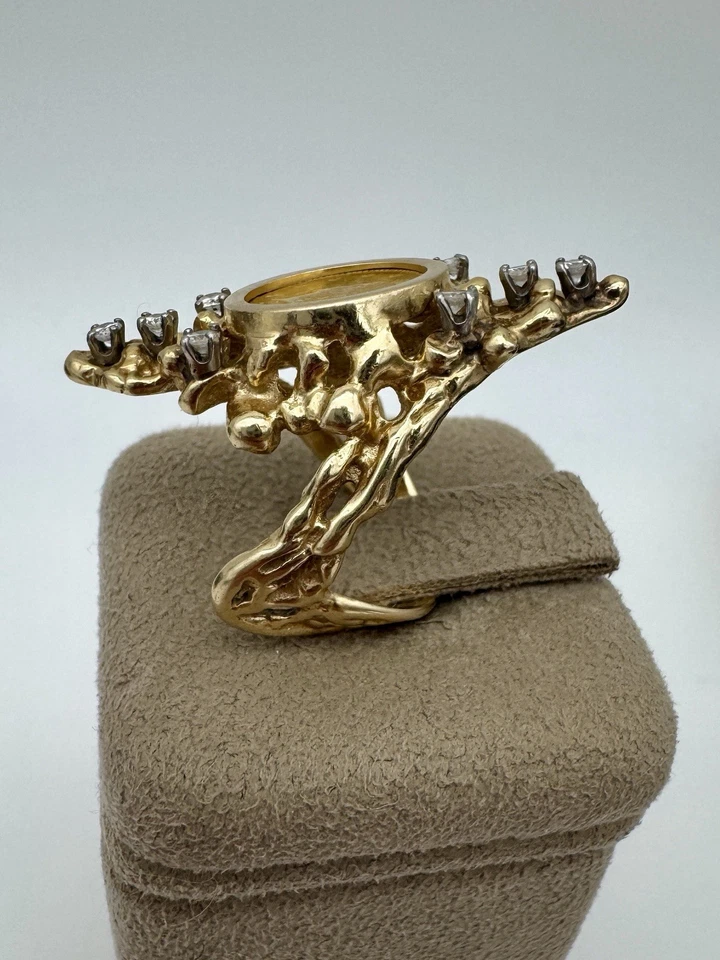 Vintage Unique One Dollar Gold Coin Ring 1850 Nugget Ring With Diamonds - Image 2 of 4