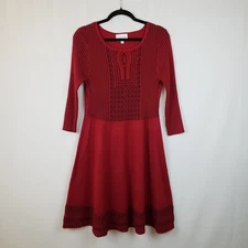 Olive Oak Sweater Dress XL Red Black Fit Flare Alpine Border Print Keyhole Neck