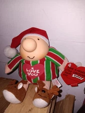 American Greetings 1991 Ziggy I LOVE YOU Christmas Plush Doll Reindeer Slippers