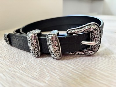 The Kooples Designergürtel Damen Schwarz Silber Kuhleder Gebraucht FR Taille 1