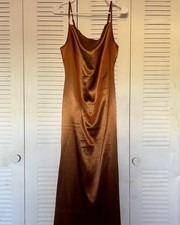 Copper Satin Sleeveless Bridesmaid Dress with Adjustable Straps