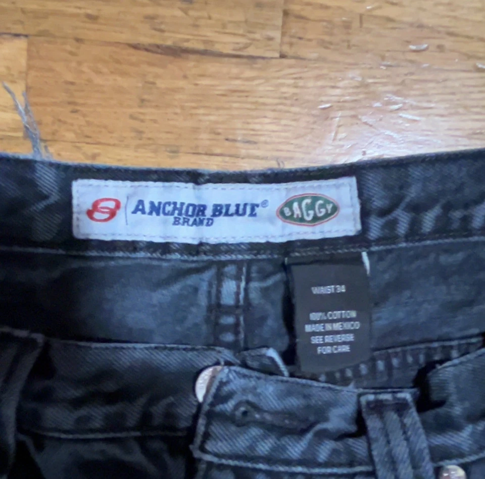 Vintage Anchor Blue Shorts Men 34 Black Denim Baggy Jorts Skater Y2K 90s - Image 3 of 4