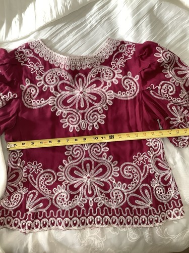 Anthropologie Solitaire Woman's Embroidered Deep Pink/wine Blouse Size M Boho - Picture 11 of 11