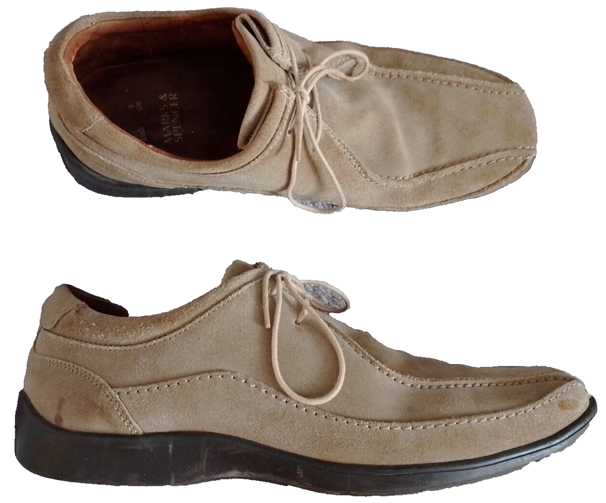 MARKS AND SPENCER BEIGE LIGHT BROWN SUEDE CUSHIONED FLAT SHOES