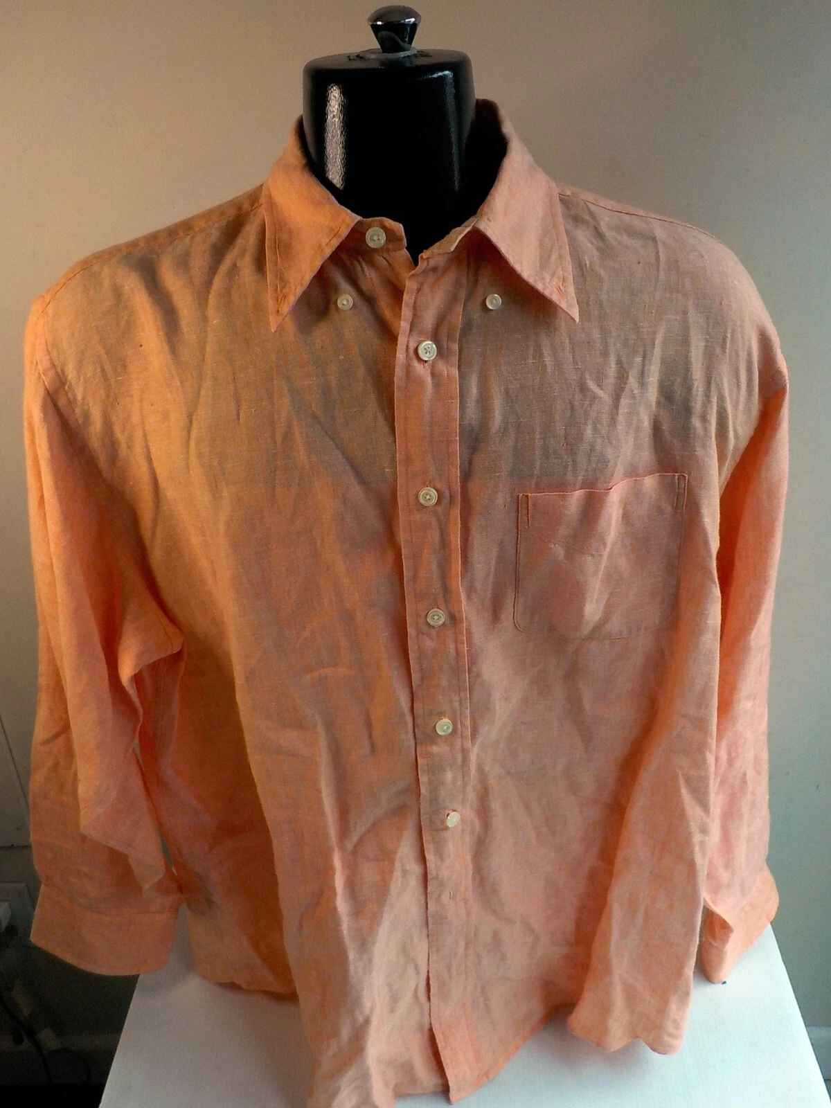 BROOKS BROTHERS Irish Linen LS Button Front Shirt SZ XL Peach