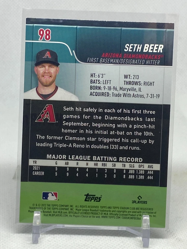 2022 Stadium Club Base Red Foil #98 Seth Beer - Arizona Diamondbacks - Image 2 of 2