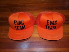 2x Vintage EVAC Team Medical Emergency Responder Hat Snapback Orange Mesh Truck