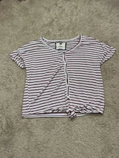 Cupio Womens Shirt Sz Large Multicolor Striped Button Down Tie Front Soft Comfy