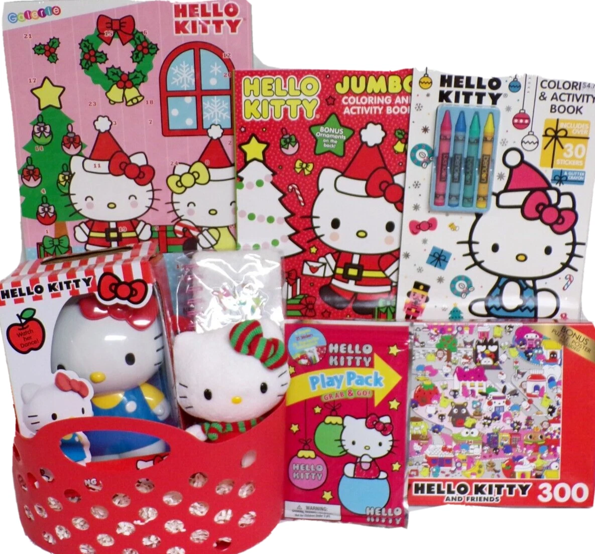 NEW HELLO KITTY CHRISTMAS GIFT BASKET PLUSH DOLL DANCING FIGURE