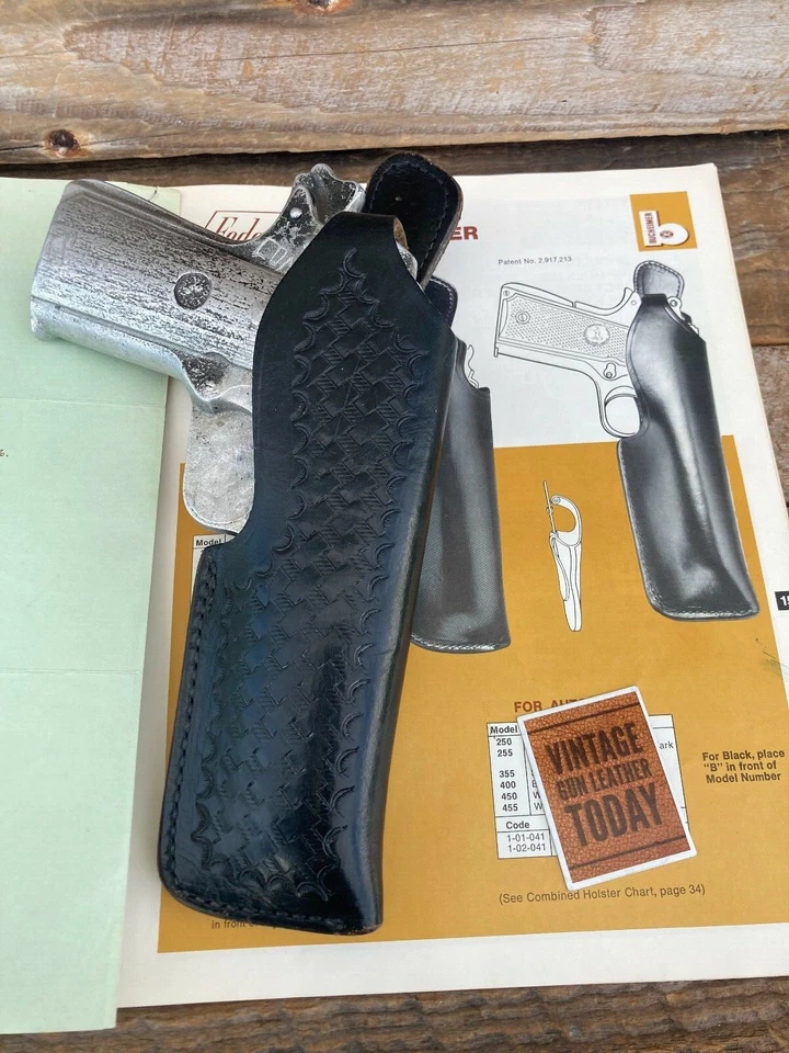 Vintage Bucheimer Federal Man Black Basketweave Leather Colt Commander Holster - Image 2 of 4