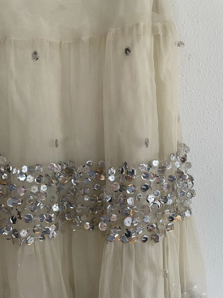 Saia Marciano prata creme zíper lateral joias coquetel férias saia midi tamanho XS - Imagem 3 de 4