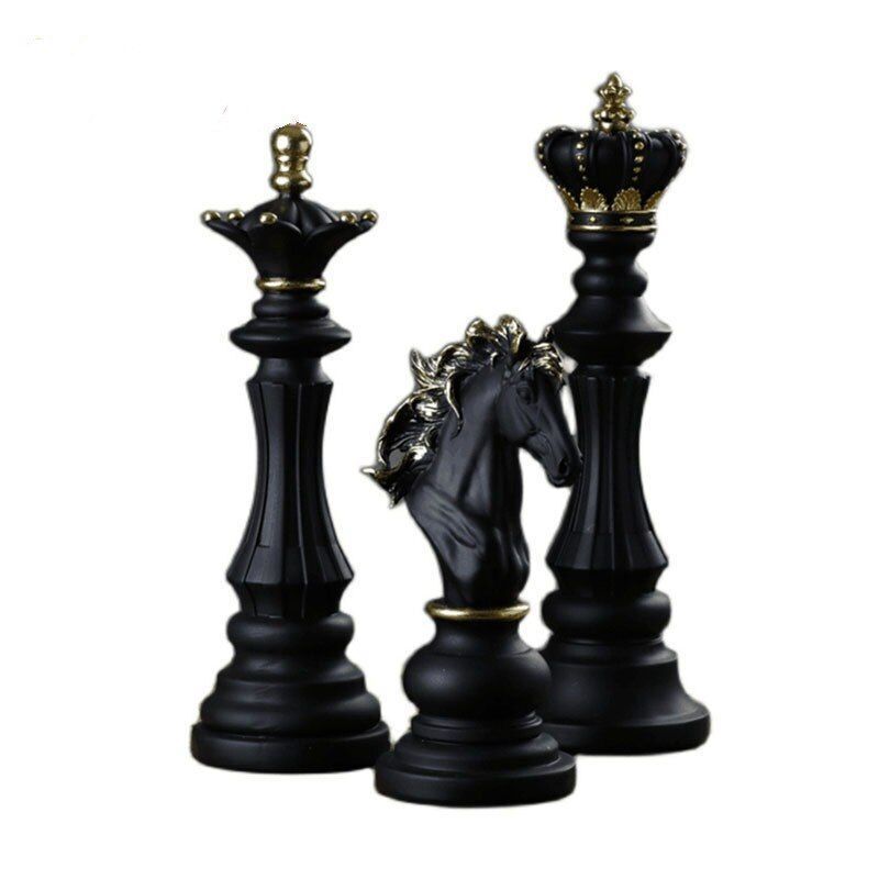 Pearlead 3pcs King Queen Knight Chess Statue Chess Piece Sculpture Ornament  Collectible Figurines Resin Home Decor Accents for Office Bookshelf