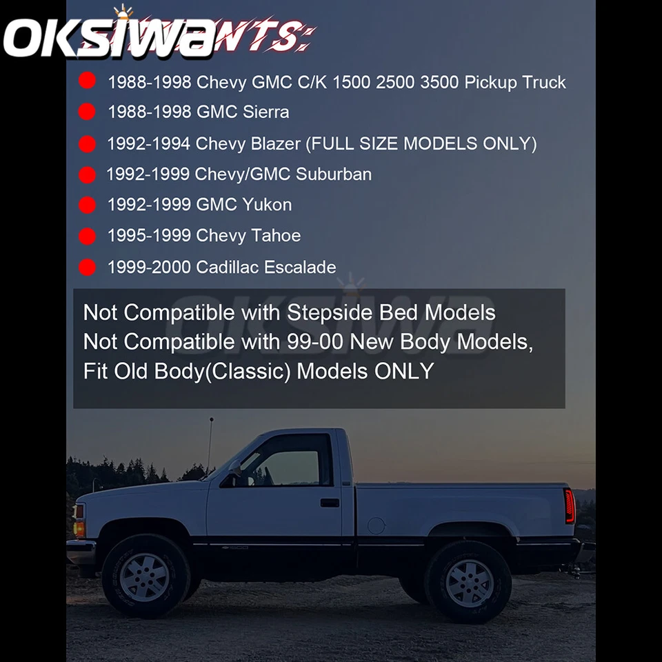 Luces traseras LED para Chevy GMC C/K Silverado Suburban Sierra Tahoe Yukon 1988-99 Foto 4 de 4