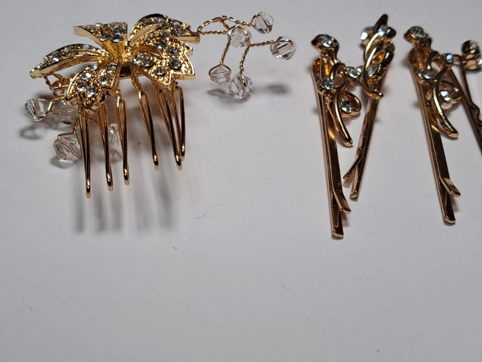 Gema acrílica de diamantes de imitación dorado vestido de fantasía bobby pin accesorio de colección ¡Bling! Foto 2 de 4