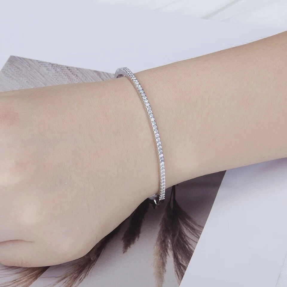 1ct Bangle Bracelet White Gold Diamond Test Pass Lab-Created VVS1/D - Image 3 of 4