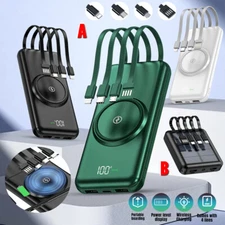 30000mAh Power Bank Backup 4 USB Fast Charge Wireless Portable External Battery