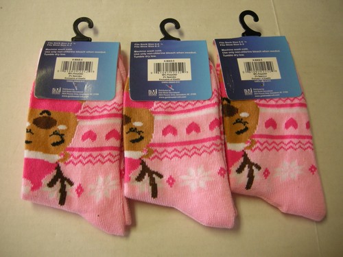 Christmas Reindeer Girl Socks By Gold Medal, Shoe Size 0-3, Pink, Brand New - Picture 2 of 2