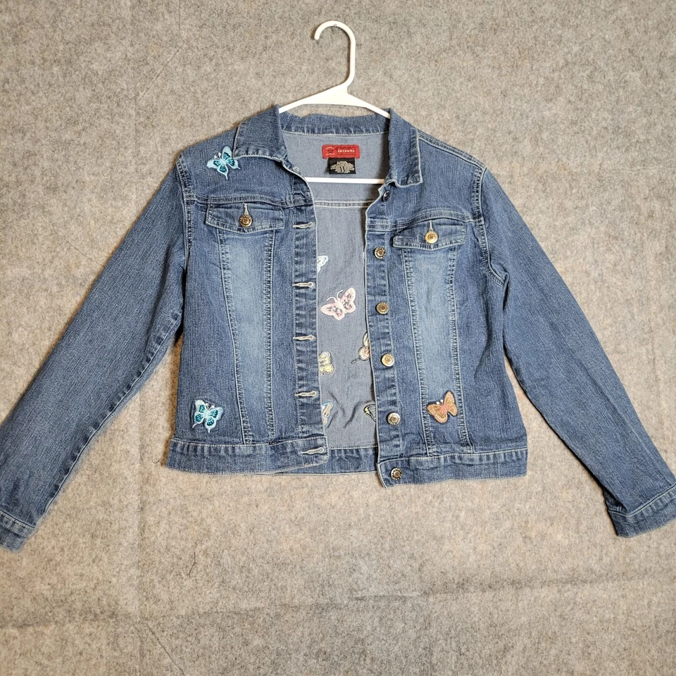 Chaqueta Denim Arizona Jean Company Niñas Talla L Azul Mariposas Parches Y2k Años 90 Foto 4 de 4