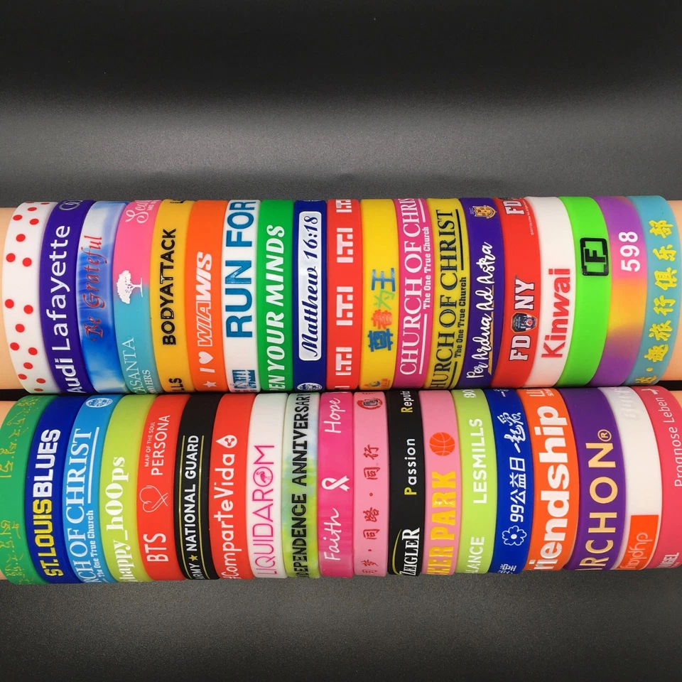 100x Custom Silicone Bracelets Wristbands Printed W/Company School Slogan Logo - Image 4 of 4