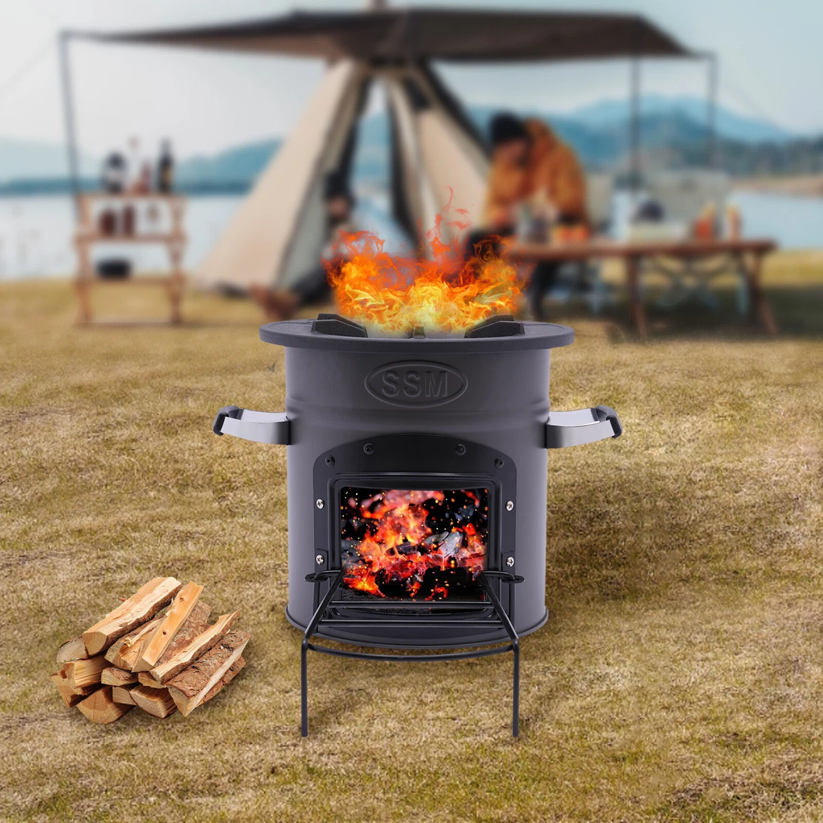 Portable Outdoor Wood Burning Rocket Stove Camping BBQ Stove Floor Standing  | eBay