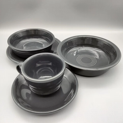 FIESTA 5pc Slate Gray 7" SALAD PLATE 5.5" Small Bowl Teacup & Saucer Cereal Bowl