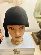 Vintage Black Wool Women’s Hat With Tassel By Makins New York 