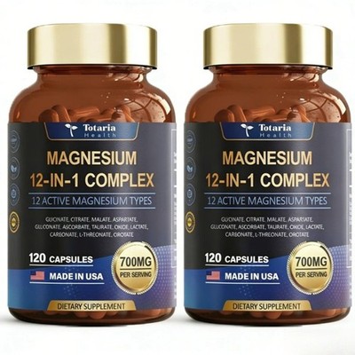 2-bottle Totaria Health Magnesium 12-in-1 Complex 700mg.Glycinate Citrate Malate