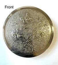 Vintage TUSSY Powder Compact - Persian Hunting Scene - 3.5" - Silver Tone