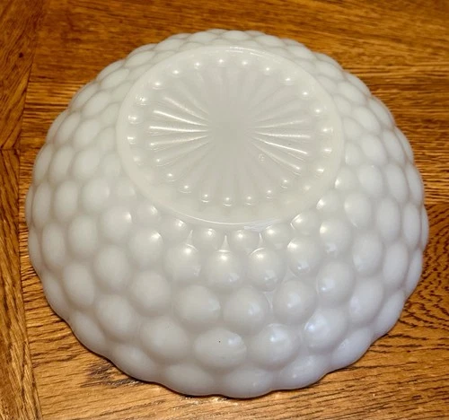 Vintage MCM Anchor Hocking White Milk Glass Bubble Serving Bowl 8 1/4”