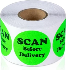 300 Labels, 1 Roll - SCAN ME before Delivery Stickers - 1.5 Inch, Circle Dot Gre